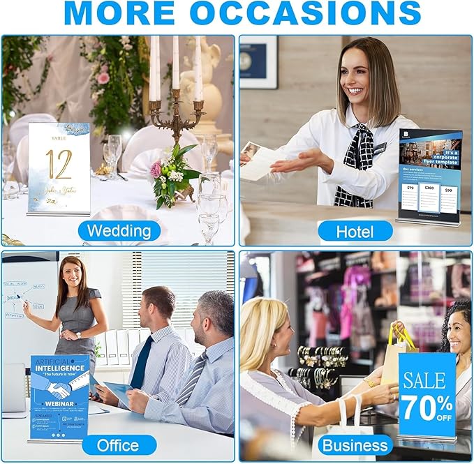 EHWINE 6 Pack Acrylic Sign Holders - 5 x 7, Double-Sided Stand Up Table Top Sign Holders, Clear Acrylic Picture Frame Menu Flyer Paper Display Stand for Office Business Store Wedding Party