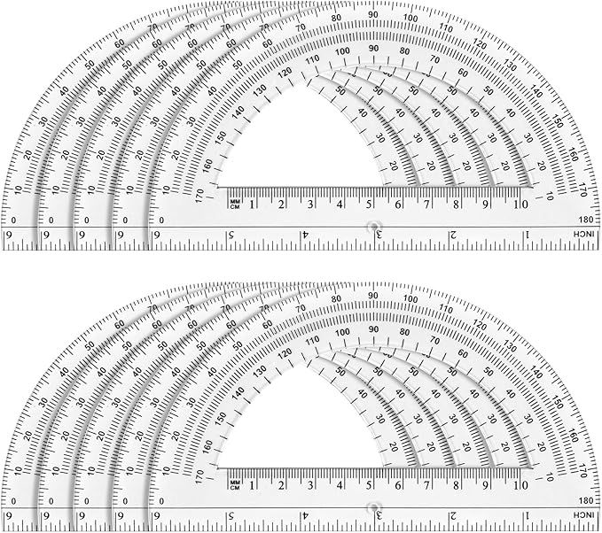 Hoiny 10 Pack Clear Protractor, 6 Inch Plastic Protractors, 180 Degrees Accurate Math Geometry Tools for School, Office, Classroom (Clear)