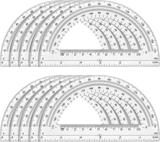 Hoiny 10 Pack Clear Protractor, 6 Inch Plastic Protractors, 180 Degrees Accurate Math Geometry Tools for School, Office, Classroom (Clear)