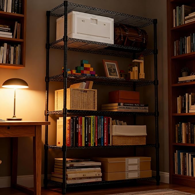 M MZG 6 Tiers Shelf 2100 lbs Steel Storage Shelving Utility Shelving Unit Steel Organizer Wire Rack for Home,Kitchen,Office,Garage Black 17.7" D x 47.2" W x 82.4" H