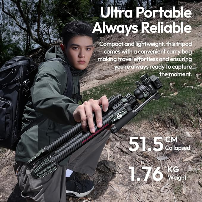 Ulanzi JJ06 Professional Camera Tripod Stand with Dual 360° Fluid Head, Dual Center Column, Ball Head, Quick Release Plate, Compatible with Arca for DSLR, Video
