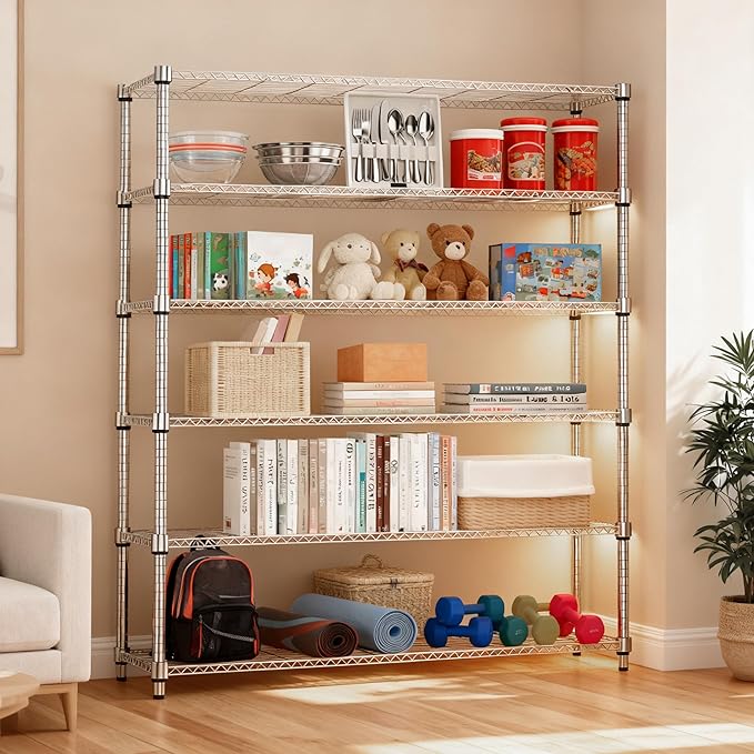 M MZG 6 Tiers Shelf 2100 lbs Steel Storage Shelving Utility Shelving Unit Steel Organizer Wire Rack for Home,Kitchen,Office,Garage Chrome 17.7" D x 47.2" W x 82.4" H