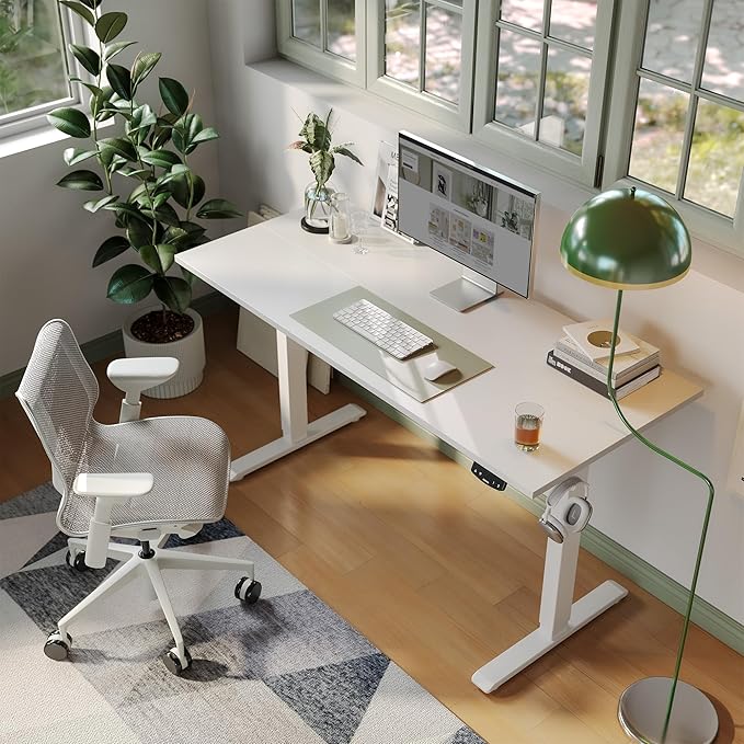 Agilestic Electric Standing Desk, 55 x 24 Inches Height Adjustable Desk, Sit Stand up for Work Office Home, Ergonomic Rising Computer Table with Memory Preset, White