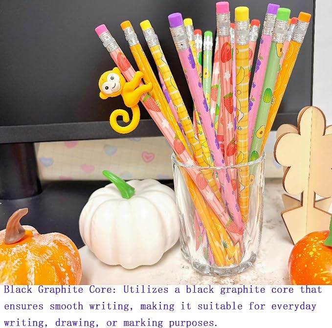 Jsehchya 72PCS Corlorful Wooden cased Pencils for Kids with Erasers, Wood Wedding Golf for School,Drawing,Gift (72PCS) (Fruit, 72)