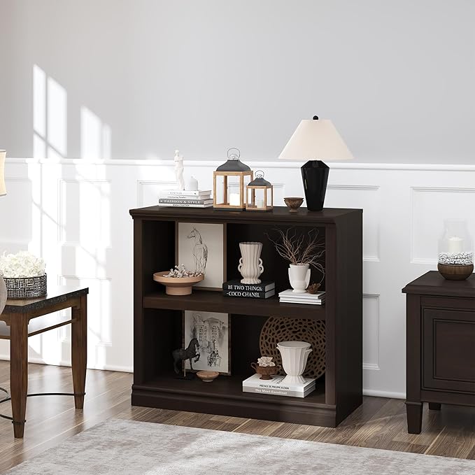 Bevfint Bookcase, Open Storage Book Cases/Shelves, Floor Standing Indoor Furniture 2 Shelf Book case for Farmhouse Library Office Bedroom Kids, Dark Cherry - 2 Tier