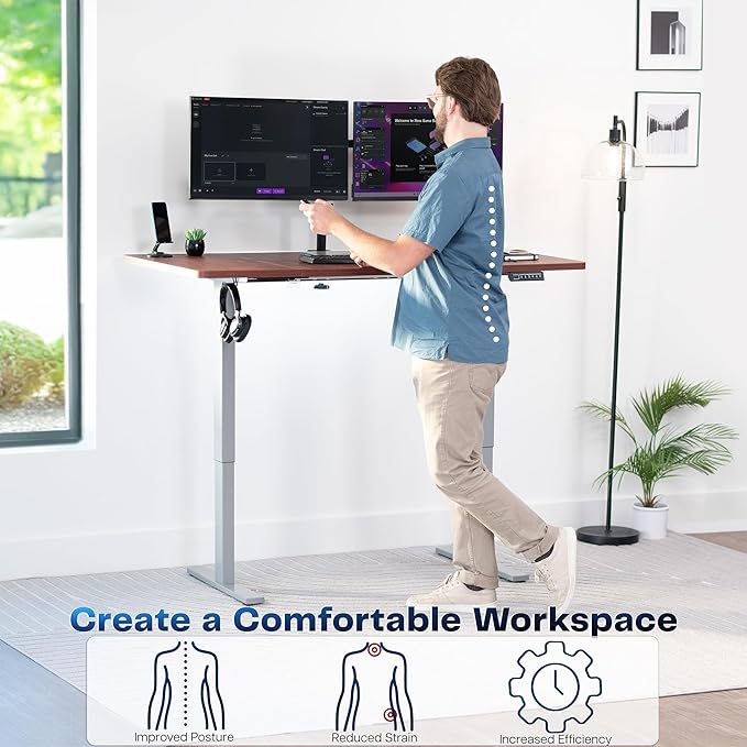 VIVO Electric 60 x 30 in Standing Desk, Memory Height Adjustment, 1B Series, Holds 220 lbs,Dark Walnut Top Gray Frame, DESK-KIT-1G6D-30