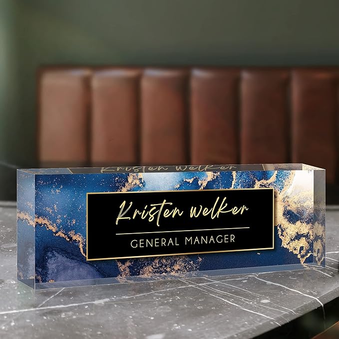 Custom Name Plate for Desk, Desk Name Plate Personalized, Office Decor for Women Men, Acrylic Desktop Accessories, Office Gifts for Coworkers Boss Teacher, Employee Appreciation Gifts (Blue Coast)