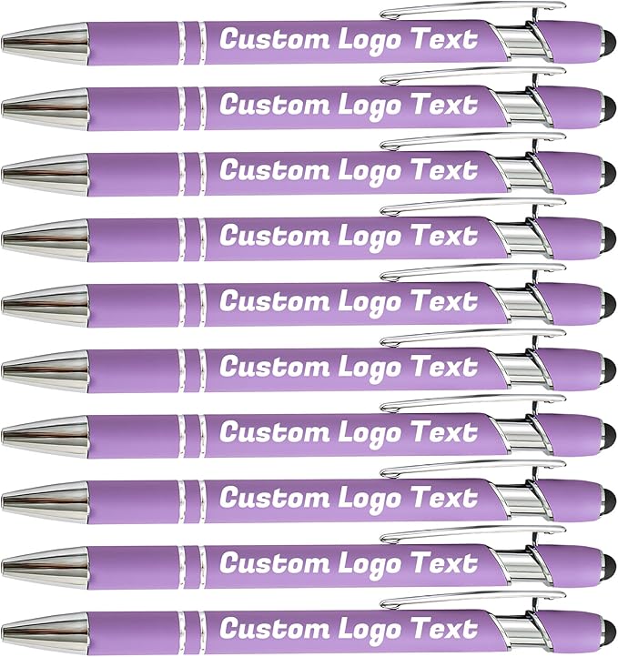 HEYZARDA Personalized Pens with Name Text Logo Custom Ballpoint Pen for Business Office Events with Stylus for Touchscreen 50 Pcs Purple