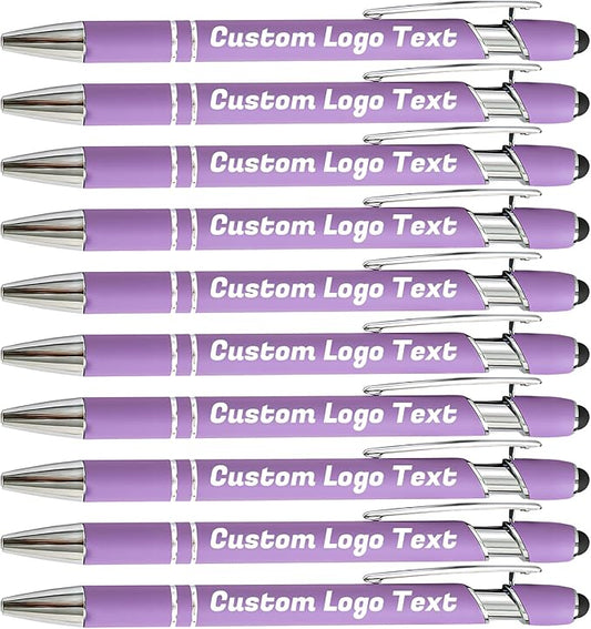 HEYZARDA Personalized Pens with Name Text Logo Custom Ballpoint Pen for Business Office Events with Stylus for Touchscreen 100 Pcs Purple