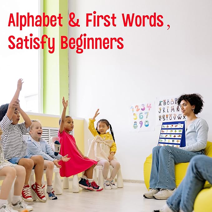 Desktop Pocket Chart, 120 Dry-Erase Double Sided Cards Includes 26 Letters with Images and 120 First Words, Self-Standing Tabletop Pocket Chart for Kids Teacher Classroom Home Use (13 X 12inch)