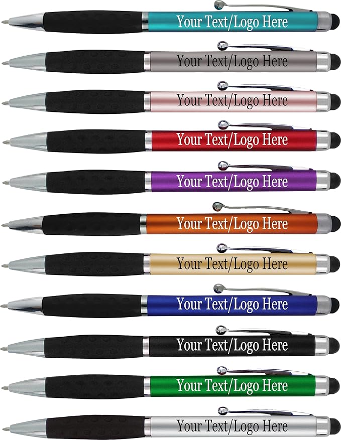 SyPen Personalized Pens With your Custom Logo or Text-600 Pack Bulk-for Businesses, Parties, and Events, 2 in 1 Ballpoint Pen & Stylus for Touchscreen Devices, Dark Assorted Barrels, Black Ink