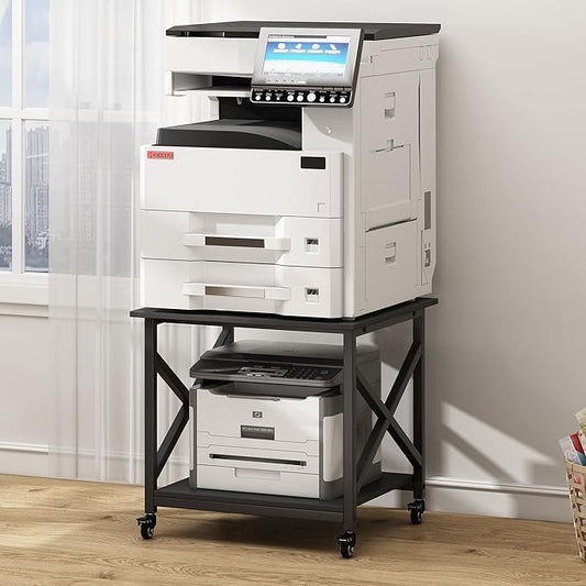 Fannova 2 Tier Large Printer Stand, 23.6 x 23.6 x 22.6 Inches Square Printer Table with Storage Shelf, Rolling Printer Cart with Industrial Wheels for Home Office, Mini Fridge Stand Table - Black