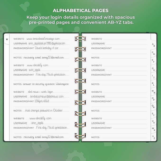 Clever Fox Password Book Spiral – Mini Internet Address & Password Organizer with Laminated Alphabetical Tabs – Small Password Keeper Journal – Hardcover, Pocket Size, 4.7x5.7” (Dark Green)