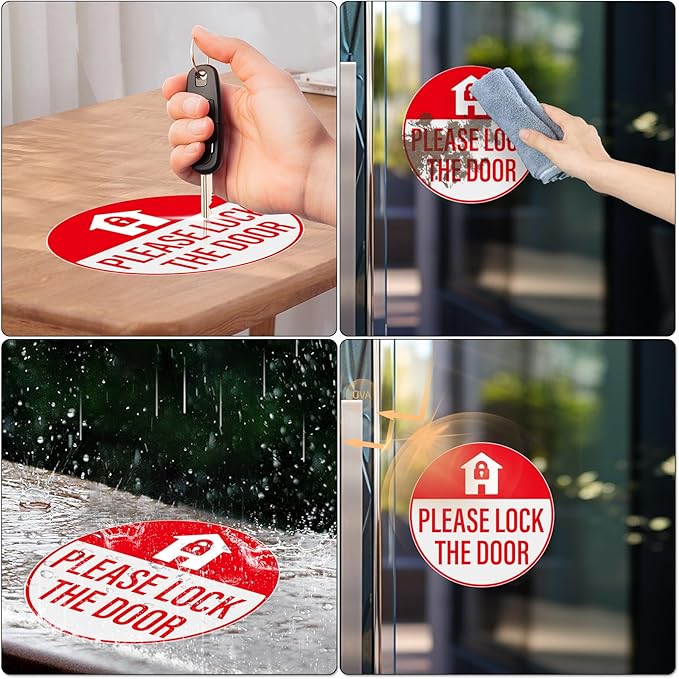 YIKIADA Please Lock The Door Sticker 3 × 3 Inches Vinyl Self-Adhesive Decals Waterproof Close Door Warning Labels Gate Office Window Indoor Clings 10 Pack