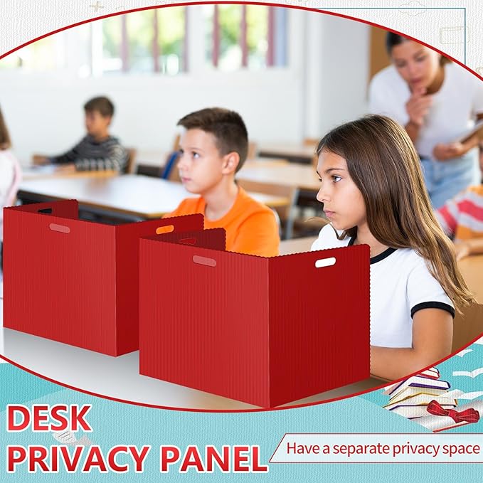 24Pack Desk Dividers for Students 14 × 17.5 × 14 Inch Plastic Durable and Waterproof Black Privacy Folders Shields Test Dividers with Classroom Privacy Boards for School Study Supplies (24PCS Red)