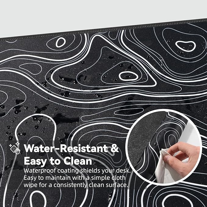 Reniteco Waterproof Large Gaming Mouse Pad with Durable Stitched Edges, Non-Slip Rubber Base, Grainy Jacquard Mouse Mat Desk Pad for Home Office Gaming, 31.5''x11.8''x0.12'', Topographic Map White
