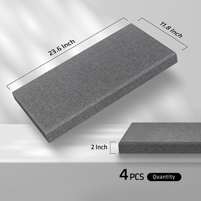UMIACOUSTICS 4 PCS Acoustic Panels, 2“ Thick 23.6" x 11.8" Fiberglass Sound Absorbing Panels, Soundproof Panels for Studios, Office, Home Theater. Charcoal Grey