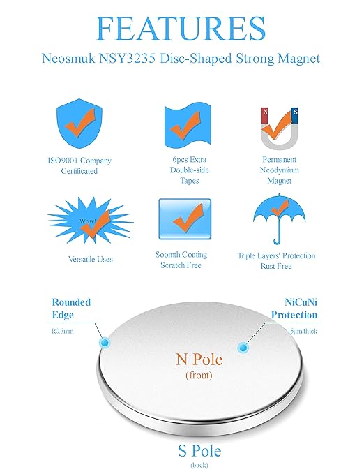 Neosmuk Rare Earth Magnets, Super Strong Magnet Heavy Duty for Craft, Neodymium Magnets with Adhesive Backing for Board, Thin Powerful Large and Industrial Magnets Stick for Cabinet, Refrigerator