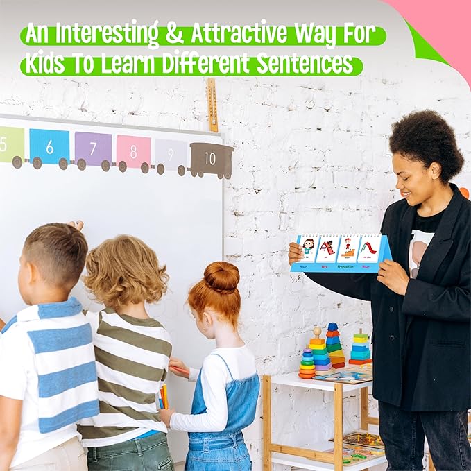 Sentence Flip Charts, 80 Double Sided Cards 40 Sentences, Learn Parts of Speech Who/What/Where Sentence Building Freestanding Flip Chart Educational Tool for Preschool Kindergarten 1st 2nd Grade