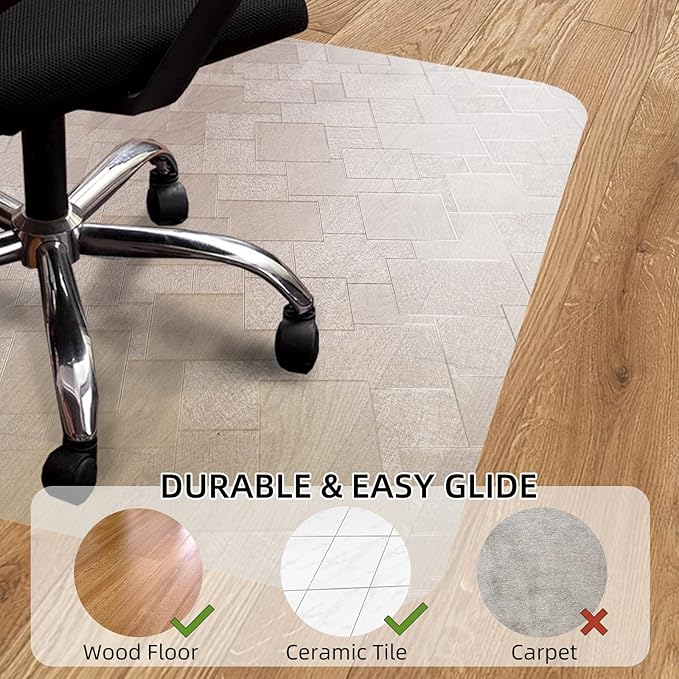 Chair Mat for Hardwood Floor, 63x51 inches Floor Mat Protector for Office Chair, Desk, Home, Frosted Pattern Rectangle Floors Protector