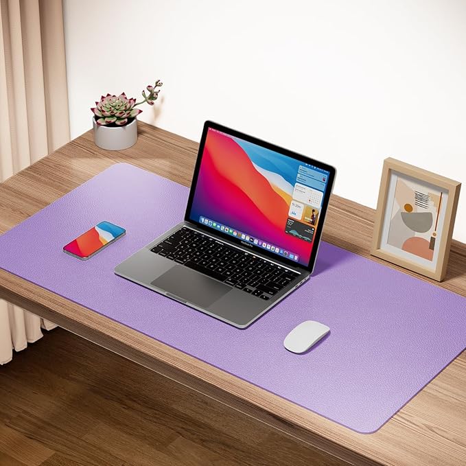Boutilon Leather Desk Pad Protector,Non-Slip Mouse Pad,Laptop Desk Pad,Office Mouse Mat,Waterproof Leather Desk Blotter,Desk Writing Pad for Office and Home (XL-Purple,35.4"x 15.7")