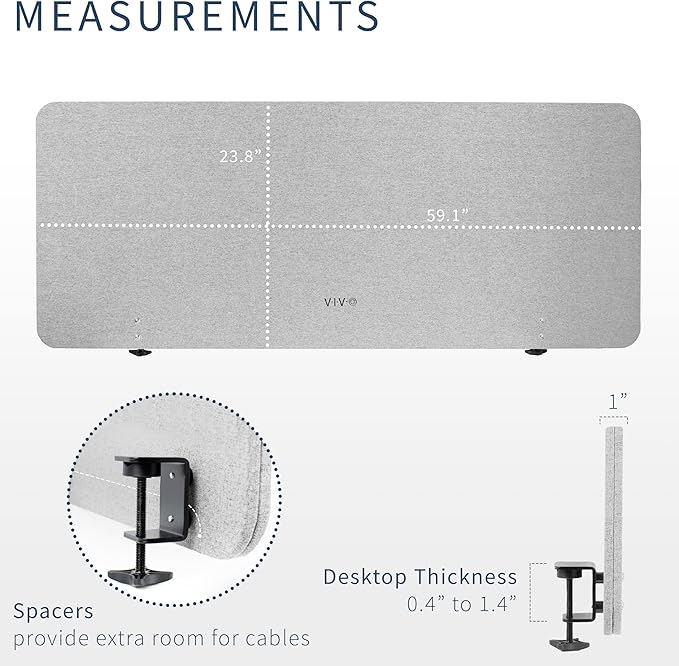 VIVO Clamp-on/Screw-on 60 x 24 inch Privacy Panel, Sound Absorbing Cubicle Desk Divider, Acoustic Partition, Gray, PP-1-V060G