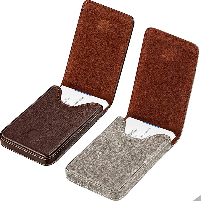 Outus 2 Pieces Business Card Holder, PU Leather Business Card Case Pocket Wallet with Magnetic Shut for Christmas Gift Men Women(Coffee and Gray,Classic)