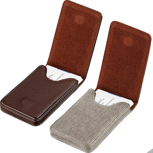 Outus 2 Pieces Business Card Holder, PU Leather Business Card Case Pocket Wallet with Magnetic Shut for Christmas Gift Men Women(Coffee and Gray,Classic)