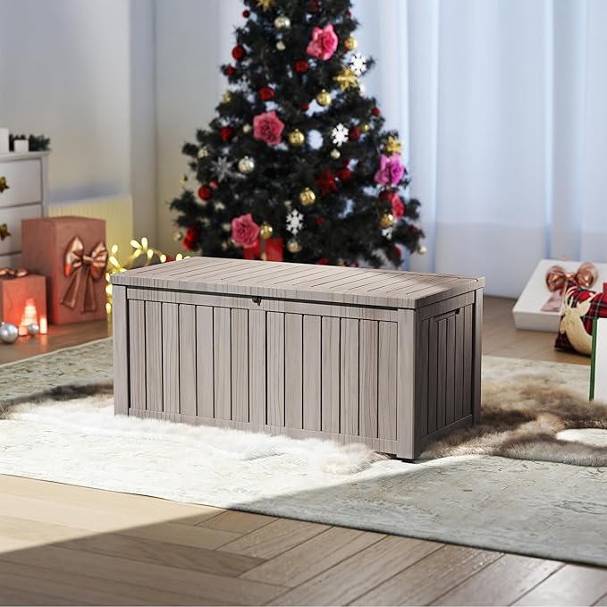 Yardgrace 150 Gallon Outdoor Storage Box Waterproof, Resin Deck Boxes with Lockable Lid & UV-Resistant for Patio, Pool, Garden Furniture Cushions & Accessories, Coffee