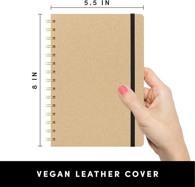 PAPERAGE Lined Spiral Journal Notebook, (Kraft), 160 Pages, Hardcover Journal for Women & Men, Medium 5.5 in x 8 in - 100 GSM, Thick Paper, Spiral Notebook for Work, School & Journaling
