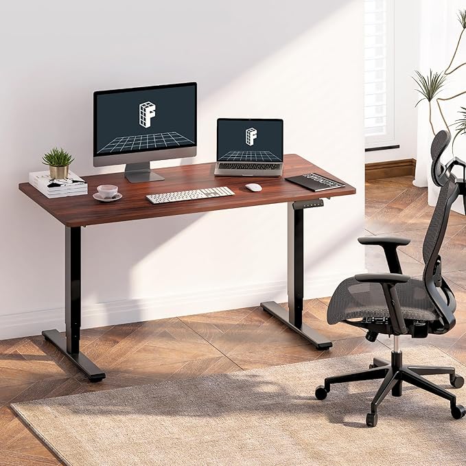 FLEXISPOT E6 3-Stage Dual Motor Electric Standing Desk 48 x 24 Sit Stand Up Desk, Holds 220 lbs, Adjustable Height w/Memory Presets, One-Piece Mahogany Desktop & Black Frame, Ships in 2 Boxes