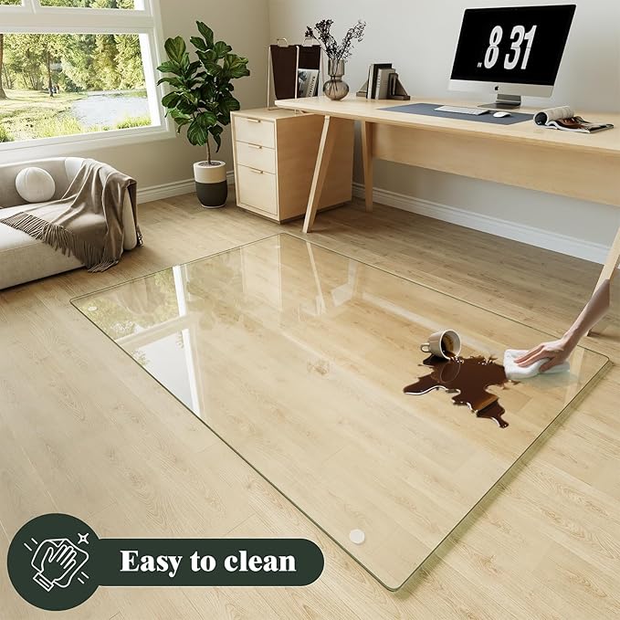 Koonmi Tempered Glass Chair Mat for Hardwood Floors & Carpets, 40" x 60“ Transparent Heavy Duty Office Floor Protector with Noise-Free Gliding Shatterproof for Home Office Desk