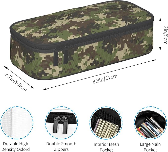 YIJIUWKIS Camo Pencil Case for Kids Boys Girls, Big Capacity Green Pencil Pouch, Portable Pencil Box Stationery Storage Desk Pen Bag for School Office