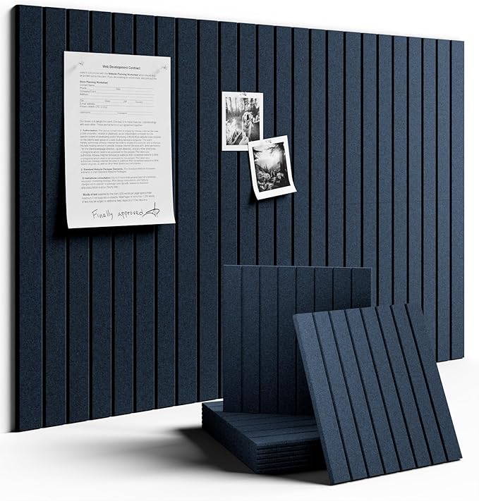 Large Felt Bulletin Board 36"x24" Cork Board Alternative - 6 Pack with 40 Safe Removable Adhesive Tabs, Cork Boards for Walls Pin Board for Home Office Classroom Felt Board-Carbon Blue