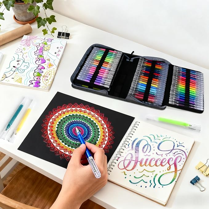 120 Color Gel Pens for Adult Coloring Books,1.0mm Bullet Tip Acrylic Gel Pens,Glitter Colored Gel Pens Set,Large Capacity Artist Maker Pens for Drawing Doodling Journaling, Art Supplies and DIY Crafts