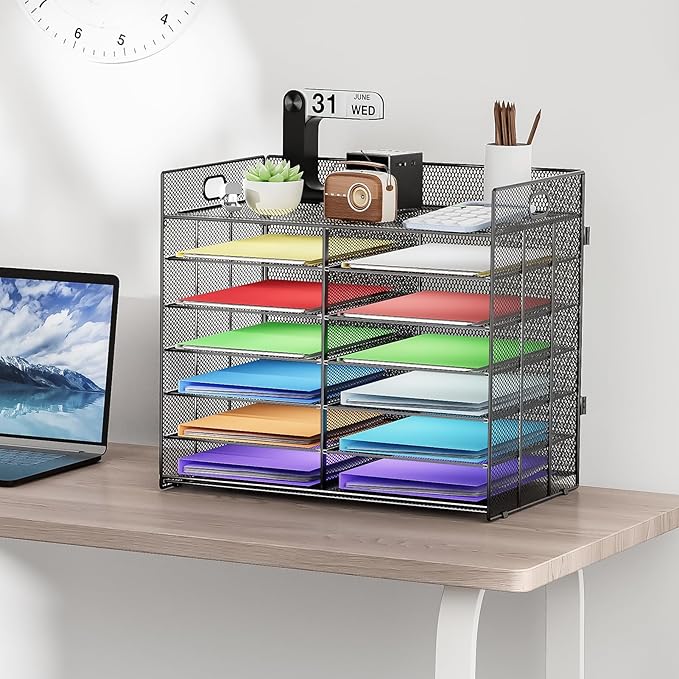 Marbrasse Desktop Literature Organizer, Mesh Paper Organizer, Desk Organizers, File Sorter Mail Center Paper Storage Cabinet Classroom Keepers Mailbox for Office Home School, Black