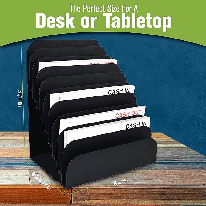 BankSupplies STEELMASTER Steel Cashier Pad Rack, 10-Slot Desktop File & Paper Organizer, Black Powder-Coated Finish, Scratch & Chip-Resistant, Deposit Slips, Checks & Forms Organizer