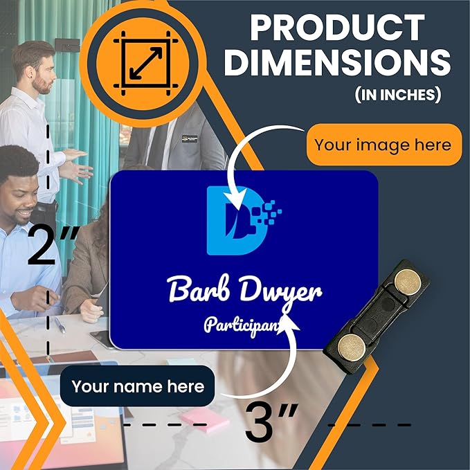 Magnet Me Up Custom Printed Magnetic Name Tag Badge with Logo on Top, 2x3 inch, Full-Color Customizable Identification Label, for Schools, Offices, Businesses, Made in USA