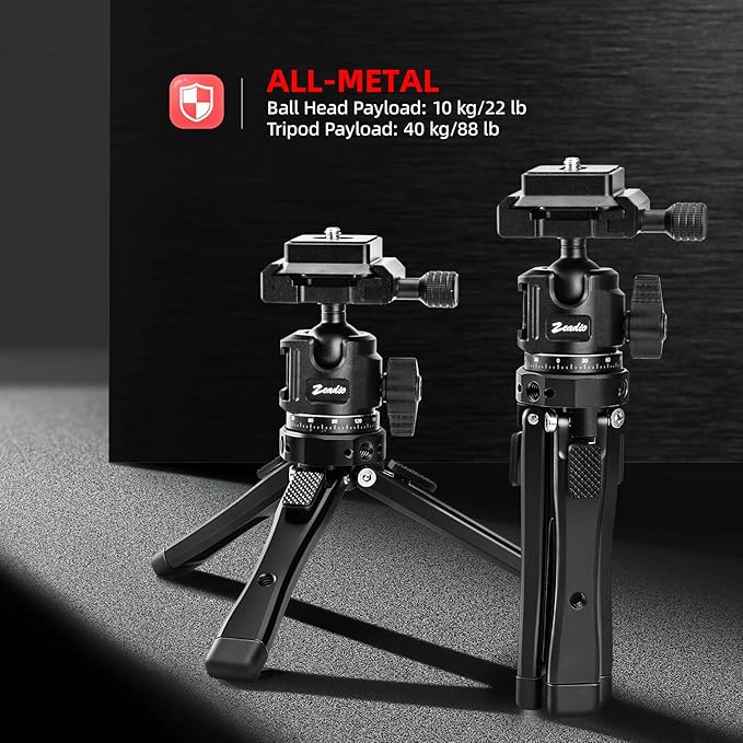 Zeadio Heavy Duty Metal Tripod Kit with Arca Ball Head - Universal Phone Vlogging Kit, Cell Phone Stand & Travel Tripod for iPhone/Android, Camera, Gimbal, Action Cam etc