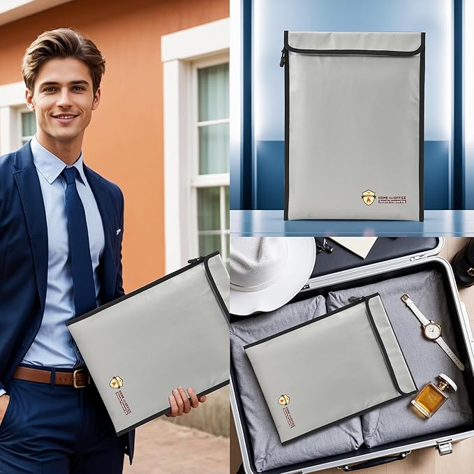 3 Pcs Fireproof Waterproof Document Bag(2000℉), Fire and Water Resistant Safe Zipper Storage Organizer Pouch for A4 A5 Documents Holder, Cash, Passport, Tablet, Laptop, File, Jewelry