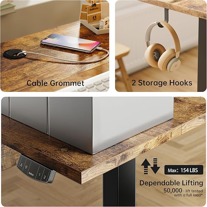 Agilestic Height Adjustable Desk with 2 Drawers, 55 x 24 Inches Electric Standing Desk, Stand up Computer Table with Memory Preset, for Work Office Home, Dark Brown