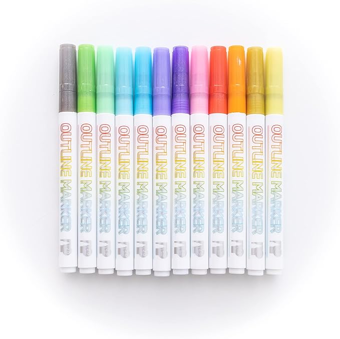 Incraftables Outline Glitter Markers (12 Colors) – Metallic, Double Line Pens, Shimmer Markers for Crafts, Greeting Cards, Drawing