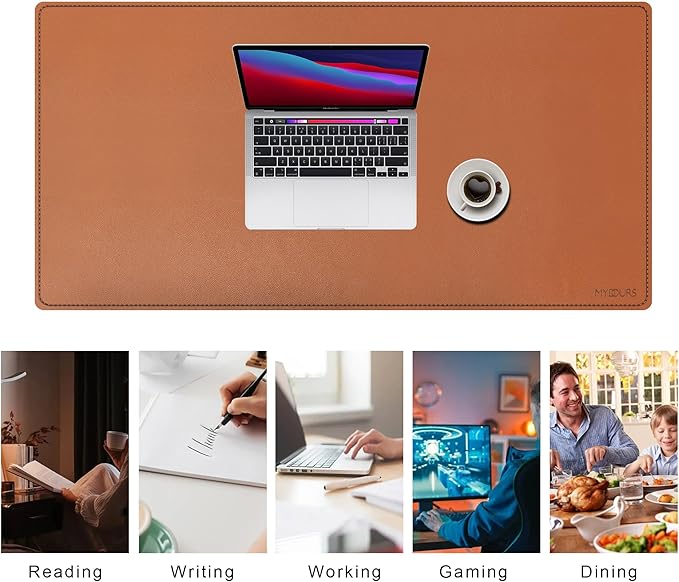 Mydours Cork & PU Leather Desk Mat, 40" x 20" Large Gaming Mouse Pad XL, Dual-Sided Portable Desk Pad Blotter, Keyboard Computer Desktop Protector for Gift Office Home (Brown)