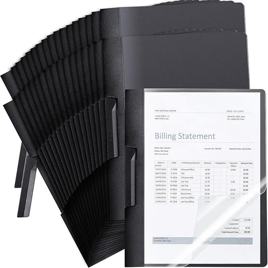 Maitys 50 Pack Durable Clear Report Covers with Rotary Clip 11 x 9 in Letter Size Presentation Folders Transparent Front Cover Portfolio Folder Resume Folder Interview Report Folders (Black)