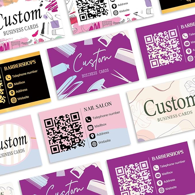 Custom Business Cards - Customizable Logo/Text/QR Code, 300gsm Matte Paper Front & Back Sides Printed, for Beauty Store, Nail Salon, Barber Store