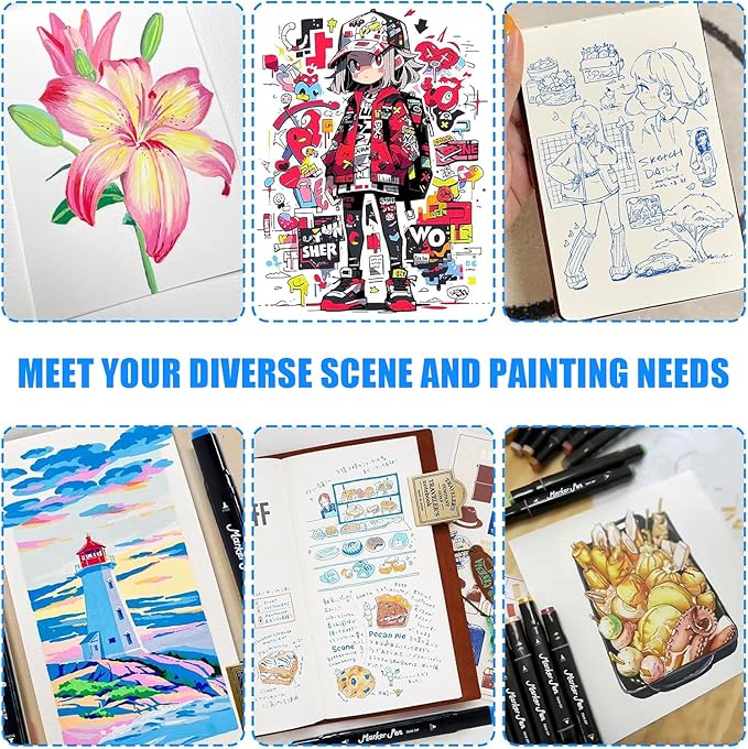 DRAWNICEST 168 Colors Alcohol Markers, Dual Tip Permanent Art Markers with Black Suitcase, For Adults Coloring, Sketching, Card Making and DIY Patinting
