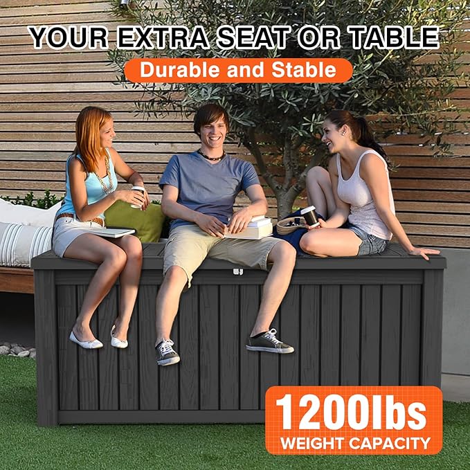 Decksplore Outdoor Storage Box Waterproof Large, 180 Gallon Lockable Resin Deck Box, Patio Storage Bin for Pool Accessories Cushion Furniture, Garden Tools, UV-Resistant Outside Delivery, Black