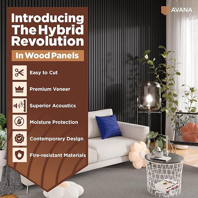 Avana Acoustic Wood Wall Panels – 94.4 x 12.6 Inch Black Oak Acoustic Panels 2 PCs – Wall Panels For Interior Wall Decor For Homes, Offices, Studios – Pleasing Decorative Wood Panels For Wall