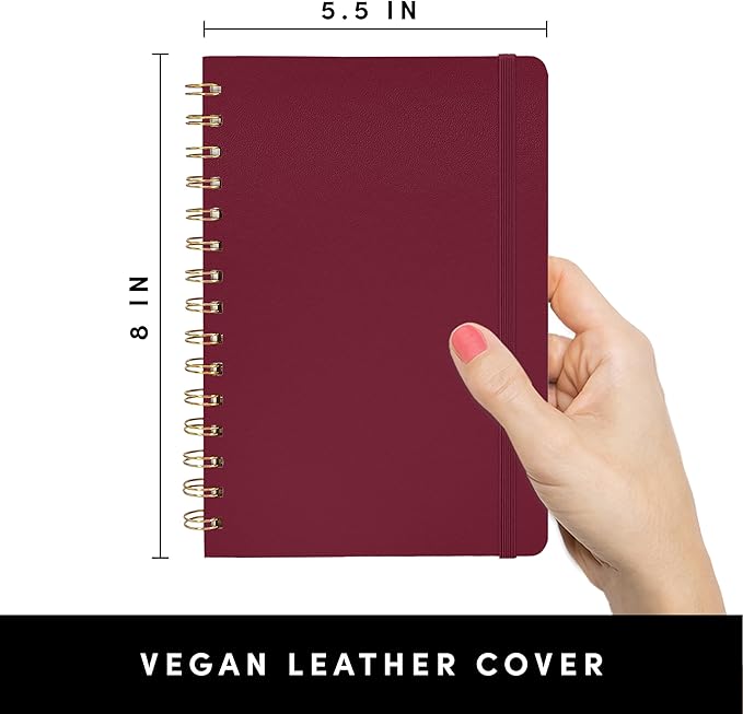 PAPERAGE Graph Paper Spiral Notebook & Journal, (Burgundy), 160 Pages, Medium 5.5 inches x 8 inches - 100 GSM Thick Graphing Paper, Hardcover, Double-Wire Grid Spiral Notebook