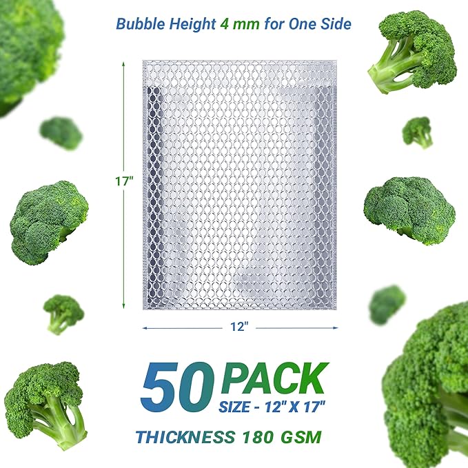 Amiff Silver Thermal Bubble Mailer, 12 x 17 Inches. 50 Pack Metallic Bubble Mailers. Self-Seal Insulated Mailers for Cold Shipping. Padded Envelopes Waterproof. Thermal Bag for Food, Cosmetics